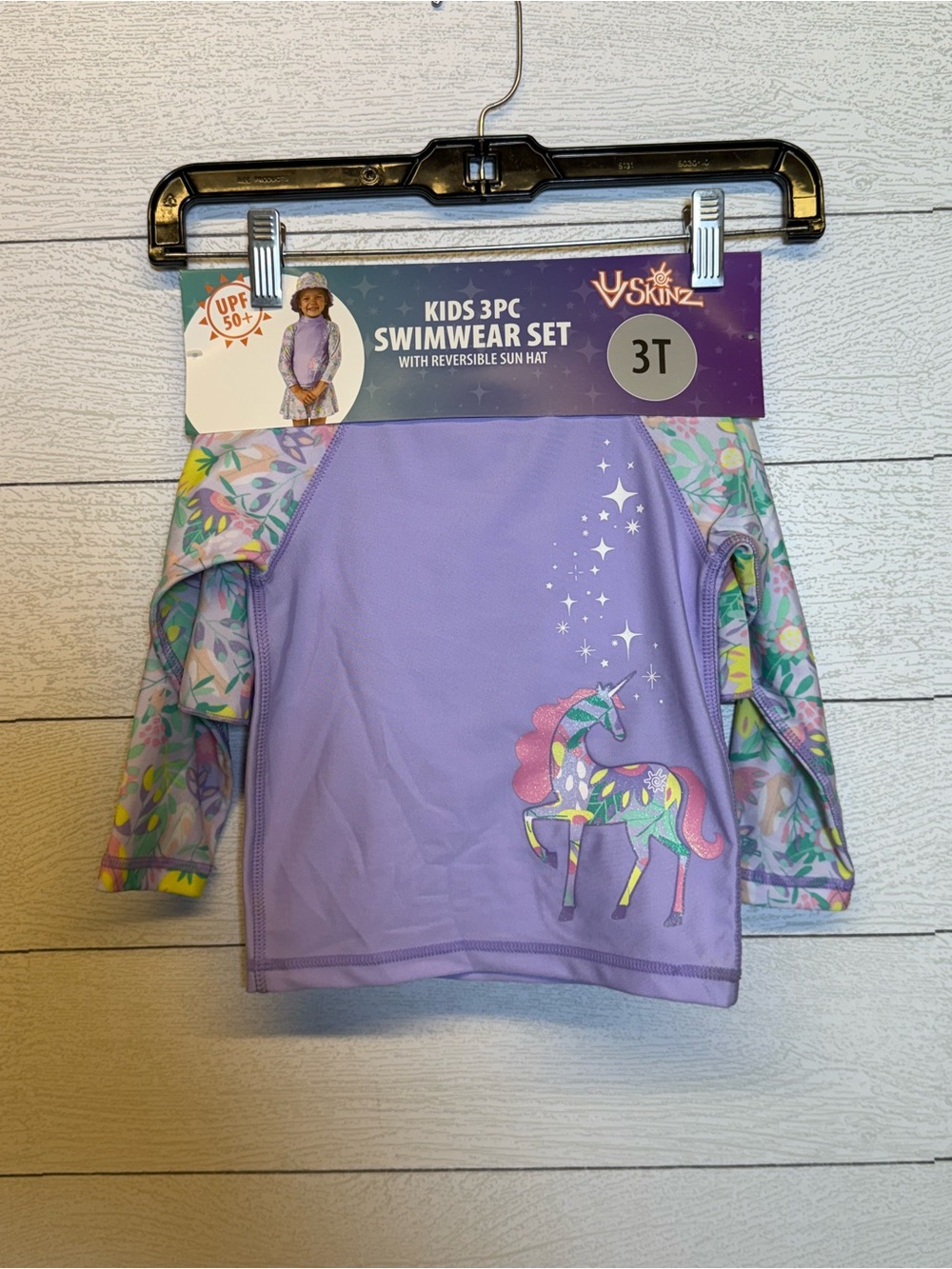 UV Skinz Girls' Purple Unicorn Rashguard Swim 3 piece set size 3T NWT